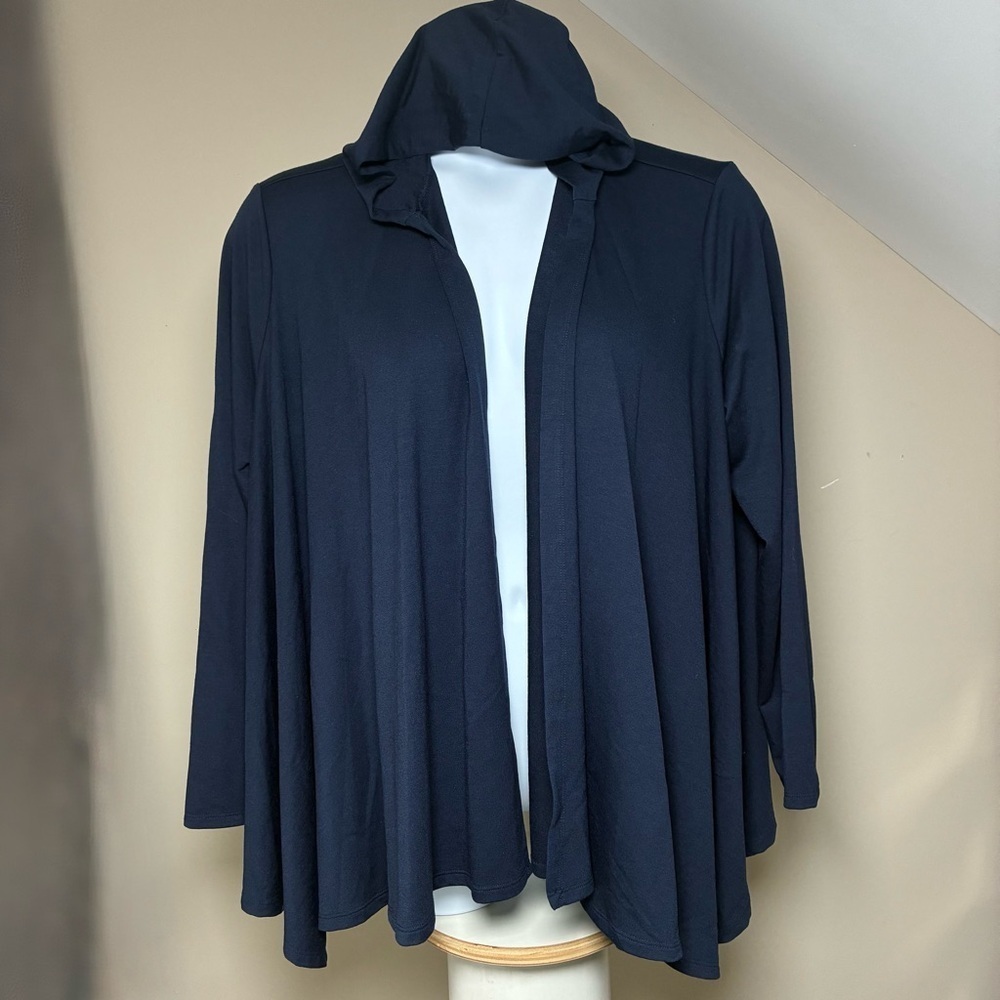 Chico’s Zenergy Sz 3(XL) Hooded Open Front Cardigan/Jacket NWT Blue Waterfall